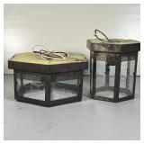 (3pc) HEXAGONAL LIGHT FIXTURES | Including a pair and one larger fixture, ceiling lights, with bubbl