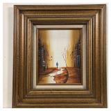 LE GRAND OIL PAINTING | Contemporary oil on canvas painting showing a lone figure walking down a Par