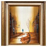 Parisian street, titled "Stroll" on label on verso and signed lower right, in a gilt wood frame; 11-