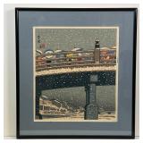 Woodblock with stamp and seal marks upper left; overall 15-1/2 x 14-1/4 in.