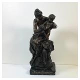 COMPOSITION STATUE | Bronze style, mother washing her child, on a black marble base with applied dec
