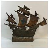 PAINTED IRON SHIP |  Door stopper / decorative object, the sails painted with crosses