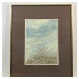 view of a thistle before a blue sky, signed lower left; sight approx. 11 x 8 in., overall 18-1/4 x 1