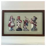 ALICE IN WONDERLAND CARDS | A framed set of four Alice in Wonderland character cards, including Alic