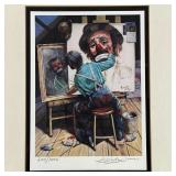 Norman Rockwell style, the canvas in the scene signed "Emmett Kelly"; ed. 609/5000 lower left, penci