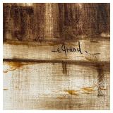 Parisian street scene showing a figure on a rainy day, titled on label on verso "Along the Avenue" a