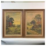 PAIR R. GALLON PRINTS | Vintage prints of farm scenes by English genre painter Robert Gallon (Britis