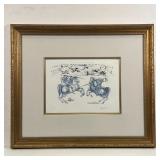 SALVADOR DALI ETCHING | "Combat de Cavaliers" hand-colored etching after Salvador Dali on Lana paper