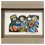 GRACIELA RODO BOULANGER | Colorful lithographic print of "Three Musicians", a contemporary stylized 