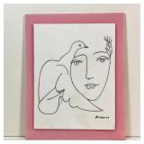 PICASSO DOVE PLAQUE | After Picasso, an image of a woman and a dove printed on a thick white plastic