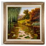 AFTER MONET, OIL PAINTING | Original painting, oil on canvas, landscape showing water lilies in an a
