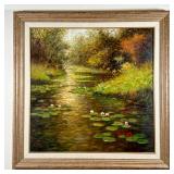AFTER MONET, OIL PAINTING | Original painting, oil on canvas, landscape showing water lilies and blo