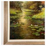 water lilies and blossoms, signed lower left "Chami", in a carved gilt frame; 30 x 30 in., overall 3