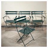 (4pc) FRENCH BISTRO CHAIRS | Rigidex green folding armchairs, appearing in very good condition- tres