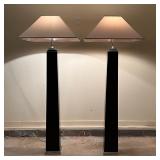 PAIR MODERN / DECO LAMPS | Chrome and wood with oversize shades and chrome finials; h. 69 x 26 x 26 