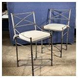 PAIR IRONWORK BARSTOOLS | With matching Pier 1 Imports Inside/Outside cushions; h. 39 x w. 20 x d. 2