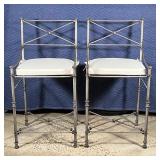 PAIR IRONWORK BARSTOOLS | With matching Pier 1 Imports Inside/Outside cushions; h. 39 x w. 20 x d. 2