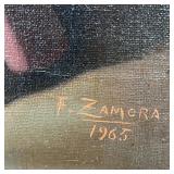 female figure with a lamb, signed lower right "F. Zamora" and dated 1965; by repute, purchased from 