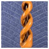 CARVED TWISTED COLUMN LAMP | A unique twisted wood table lamp; h. 26 in.