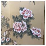 Painted four panel screen showing birds and cherry blossoms, appearing in overall excellent conditio