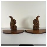 PAIR CARVED WOOD SHELVES | Flat shelves with carved acanthus supports; h. 10 x w. 15 x d. 6 in.