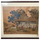 scenes with figures, painted on silk, matted and framed; each overall 34 x 40 in.