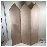 FRENCH STYLE FLOOR SCREEN | Three panel floor screen upholstered with a patterned ultra suede fabric