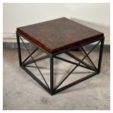 Theodore Alexander low side table having an antique wood top, nicely figured and arranged in a star 