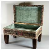 needlepoint floral upholstery and hinged opening top to reveal an inside storage compartment; h. 13 