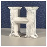 FAUX STONE "H" | White marble-style decorative H, substantial weight (feels like stone) ; h. 8-1/2 x