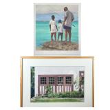 (2pc) WATERCOLOR & GICLEE | Island-themed artwork, including a watercolor painting on paper by Janic