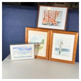 (4pc) COASTAL ART | Including an autumnal coastal landscape, a seascape with a blue sky and birds, a