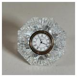 Diamond shape cut crystal desk clock / paperweight, with original box [appearing in excellent condit
