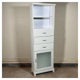 WHITE STORAGE CABINET | Practical cabinet with two open shelves over three drawers over a cabinet do