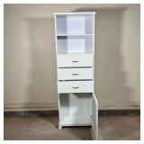 WHITE STORAGE CABINET | Practical cabinet with two open shelves over three drawers over a cabinet do