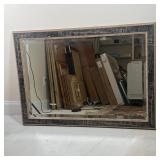 BEVELED GLASS MIRROR | Wall mirror with a faux stone frame; overall 29-1/2 x 41 in.