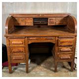 STANDARD FURNITURE ROLLTOP DESK | [the rolltop separated; needs work]; h. 43 x w. 50 x d. 32 in.