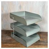 INDUSTRIAL DESK ORGANIZER | Circa 1940s, paper tray organizer; h. 13 x w. 10 x d. 12-1/2 in.