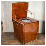 EARLY COMMODE | Having a hinged lid with lidded chamber pot inside; h. 18 x w. 16 X d. 16-1/2 in.