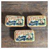 (3pc) KIPLING TOBACCO TINS | Kipling Cut Plug tobacco tins, some apparently unopened/untouched, with