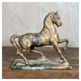 VINTAGE HORSE SCULPTURE | Brass or other metal; h. 9 x w. 9 x d. 3-1/2 in.