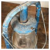 DIETZ MONARCH LANTERN | Blue lantern by Dietz Monarch, New York, NY USA; h. 14 x dia. 8 in.