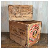 (2pc) WOODEN CRATES | Two vintage wooden crates with open tops, including Royal Baking Powder Co. an