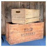 (2pc) WOODEN CRATES | Including a Green Giant Co. with carrying handles and a Hood Rubbers crate; la