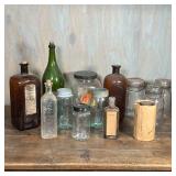 (13pc) APOTHECARY JARS ETC. | Including Cod Liver Oil jars, Swamp Root, Mason