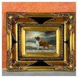 OIL PAINTING of DOG | Mountain dog standing four-square in a snowscape Oil on board signed with init