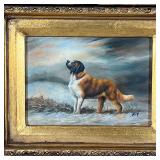 signed with initials R. T. lower right in a gilt carved frame; board 5 x 7 in., overall 12-3/4 x 14-