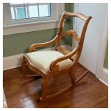 Highly figured tiger maple wood frame, with an upholstered cushion seat; h. 30-1/2 x w. 19 x d. 29-1