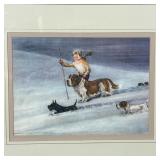 Robert Aitcrer(?) showing a boy and dogs in a snowy landscape and a pair showing the boy and dogs in