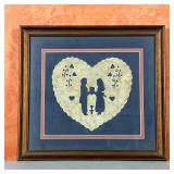ANTIQUE PAPER SILHOUETTE | Shaped as a heart with a couple in the center, matted and framed; 6-1/4 x